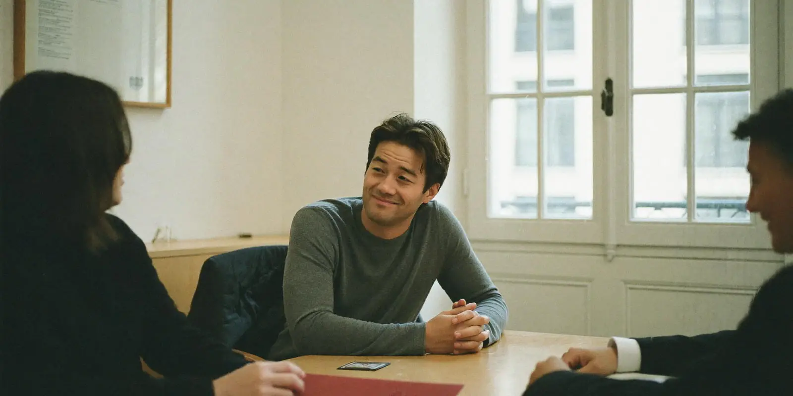 Entspanntes Beratungsgespräch im Büro zur Quellensteuer